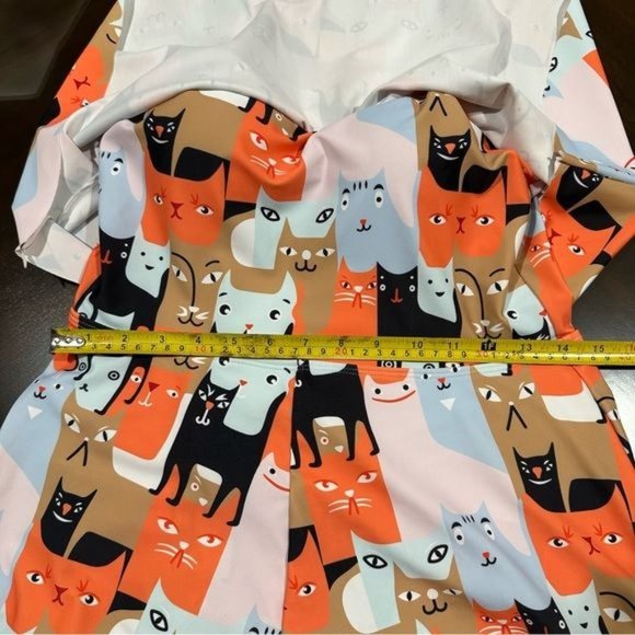 Cat Print Mod Romper Sleeveless Ruffle Padded Bra Pin Up Women’s Medium - Picture 7 of 14